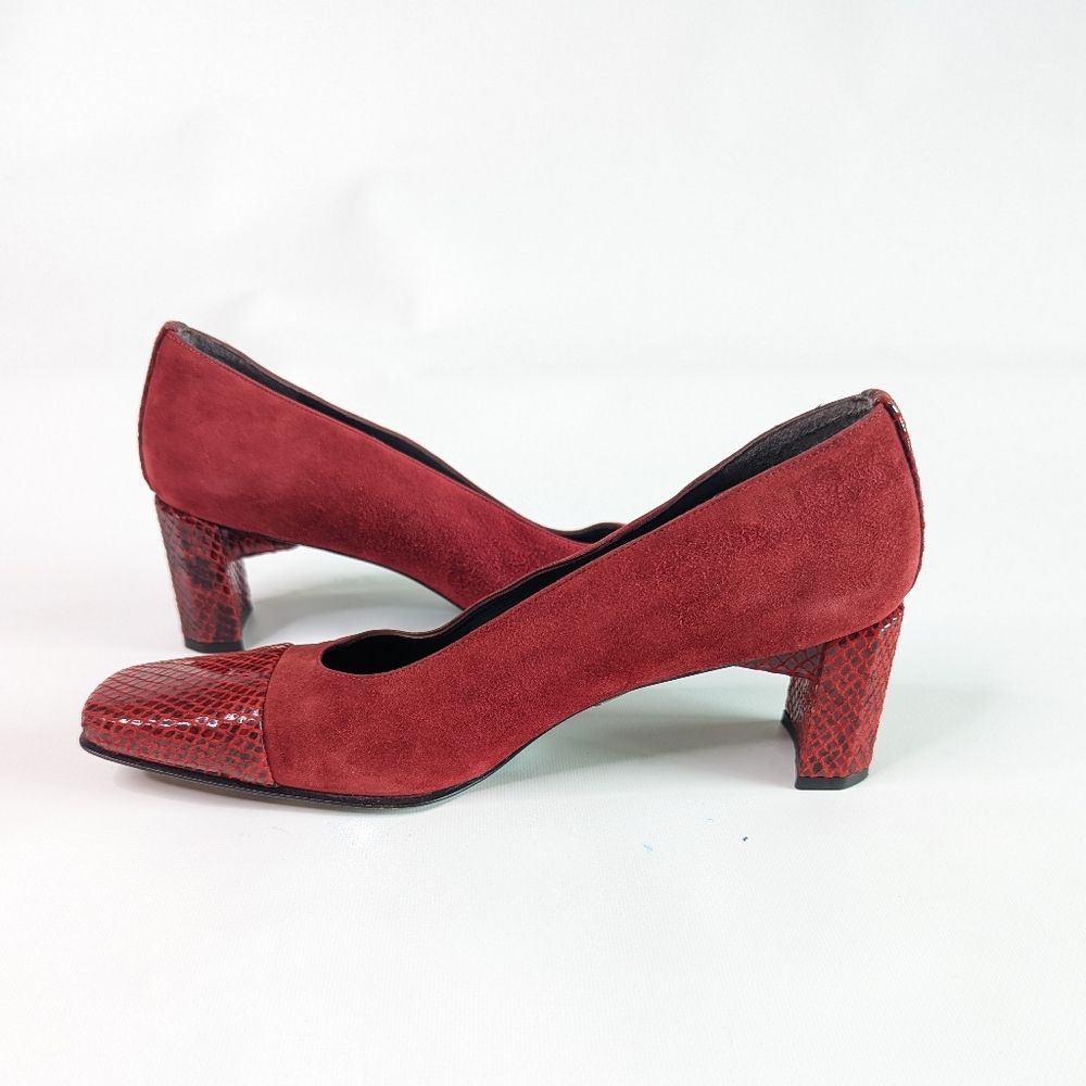 STUART WEITZMAN Red/Maroon Color Suede Leather and Snakeskin Designer Pumps